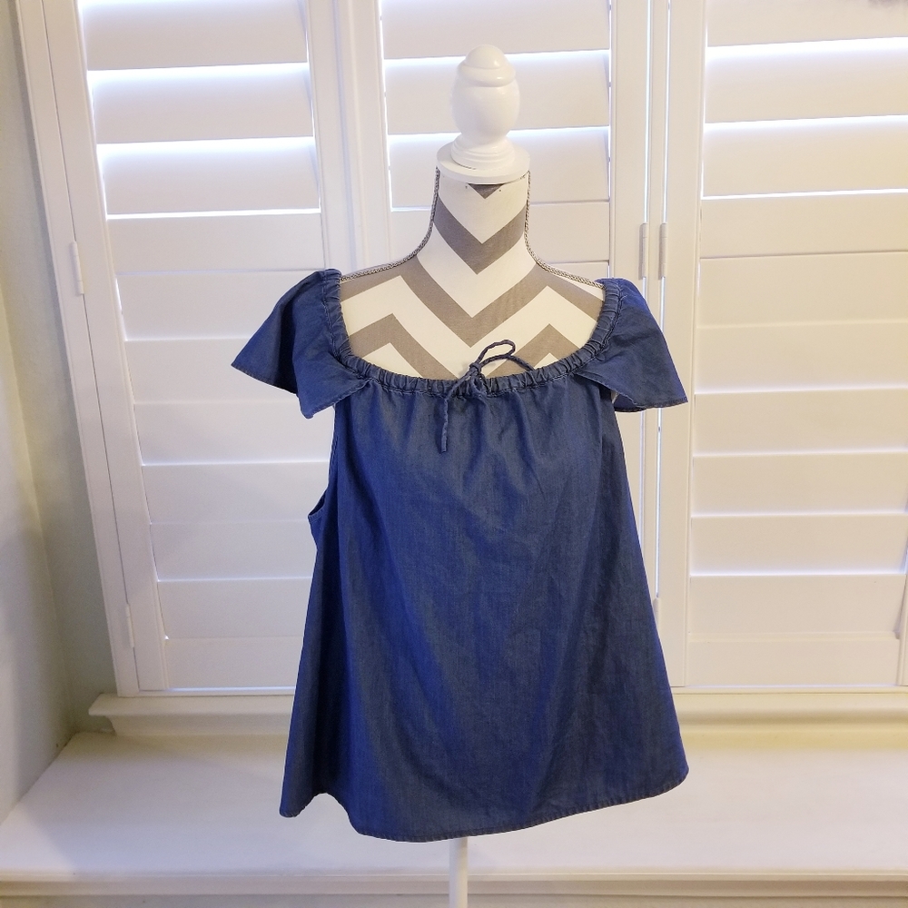J. Crew Blue Off-Shoulder Chambray Top